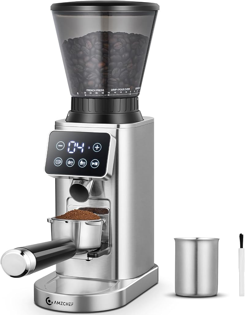 AMZCHEF Electric Coffee Grinder 48 Grind Settings, 40mm Burr, LED LCD