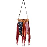 frrbuu Bohemian style women's genuine leather bucket shaped handbag, colorful crossbody bag with tassel and stud details, detachable shoulder bag for daily use