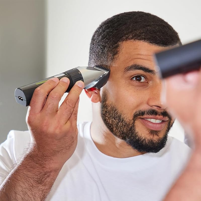 Máquina de cortar cabelo remington genius, máquina de cortar cabelo com e sem fio, lâminas de cerâmica, 10 pentes, seleção de corte precisa, autonomia de 50 min, indicador de carga led, pasta, preto - hc5811