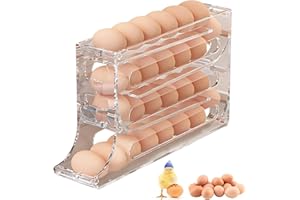 RAJOVE Egg Holder - 4 Tier Egg Holder For Fridge, Egg Holder For Fridge, Egg Dispenser For Refrigerator Roll Down, Egg Rack Holders, Eggs Organizer For Refrigerator Suitable & Kitchen Dispenser (Clear)