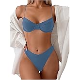 SweatyRocks Women's 2 Piece Bikini Set Spaghetti Strap High Cut Push Up Underwire Swimsuit