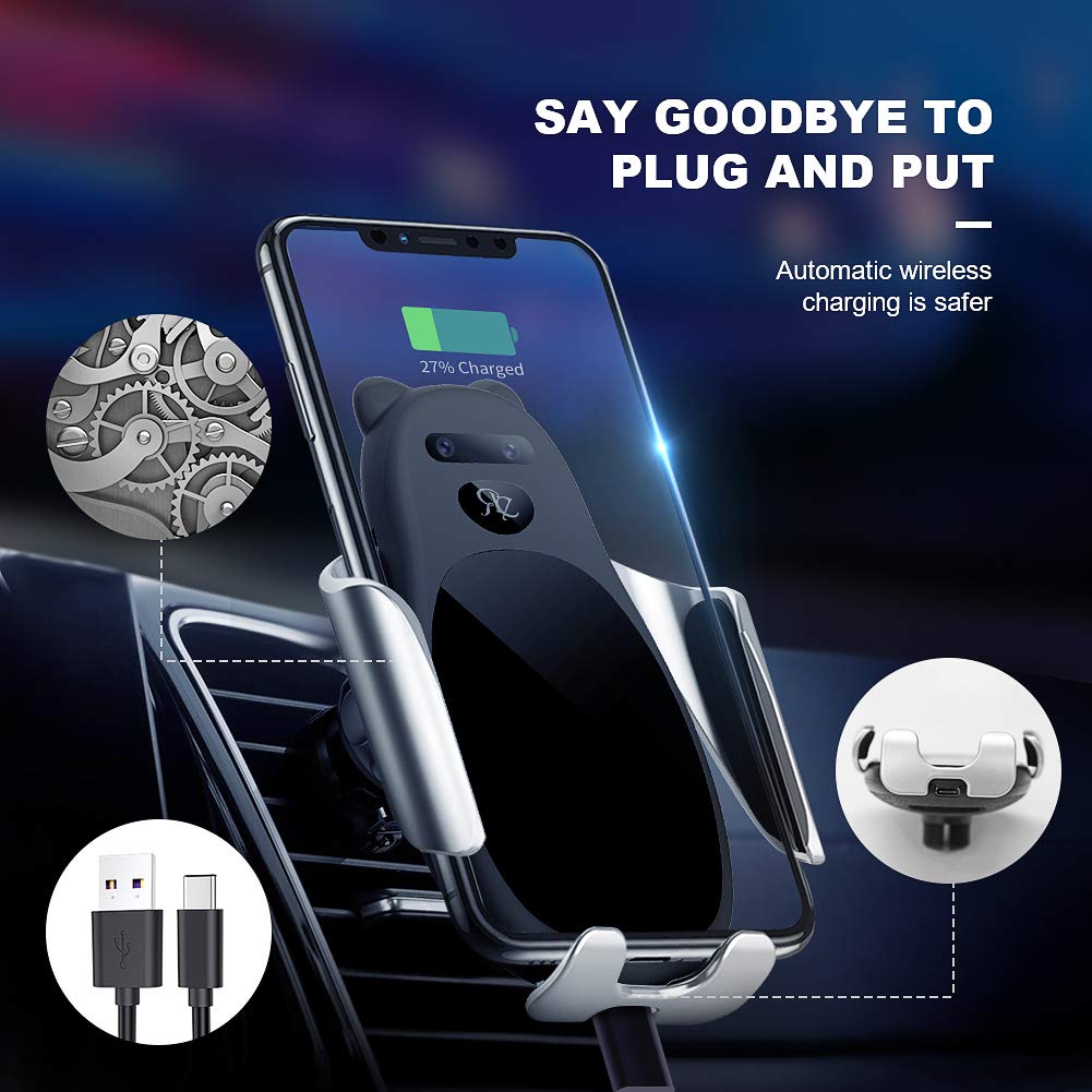 Wireless Charger Car Mount, Auto Phone Holder Air Vent Dashboard Windshield Charger Infrared 10w Fast Car Charger for iPhone Xs Max XR X 8 8 Plus, for Samsung Galaxy S10 S10+S9 S9+ S8 Note 10+