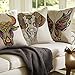 HOMAR 18 x 18 Cotton Linen Decorative Throw Pillow Case Cover with Flower Elephant Print Pattern