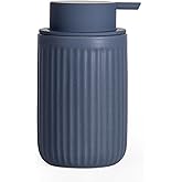 INGOFIN Ceramic Lotion Dispenser - 12oz Liquid Hand Soap Dispenser Bathroom, Modern Refillable Dish Soap Dispenser with Pump for Kitchen, Stripe Blue