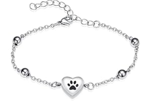 zeqingjw Pet Paw Urn Bracelet for Ashes Adjustable Heart Cremation Bracelet for Pets Ashes Stainless Steel Dog Cat Cremation Jewelry Memorial Keepsake Gift