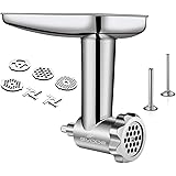 Stainless Steel Food Grinder Attachment fit KitchenAid Stand Mixers Including Sausage Stuffer, Dishwasher Safe,Durable Meat P