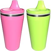Re-Play 10 oz Insulated Stainless Steel Sippy Cup (2 Pack) - No-Spill Hard Spout Toddler Cup, Keeps Drinks Cold, Dishwasher Safe & Durable - Made in USA, Pink/Lime