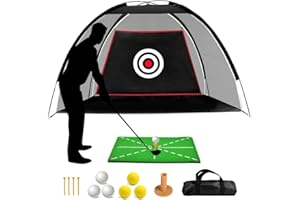 ASENVER Black Golf Practice Set With Net, Hitting Mat, Target Cloth and Carrying Bag for Backyard Driving