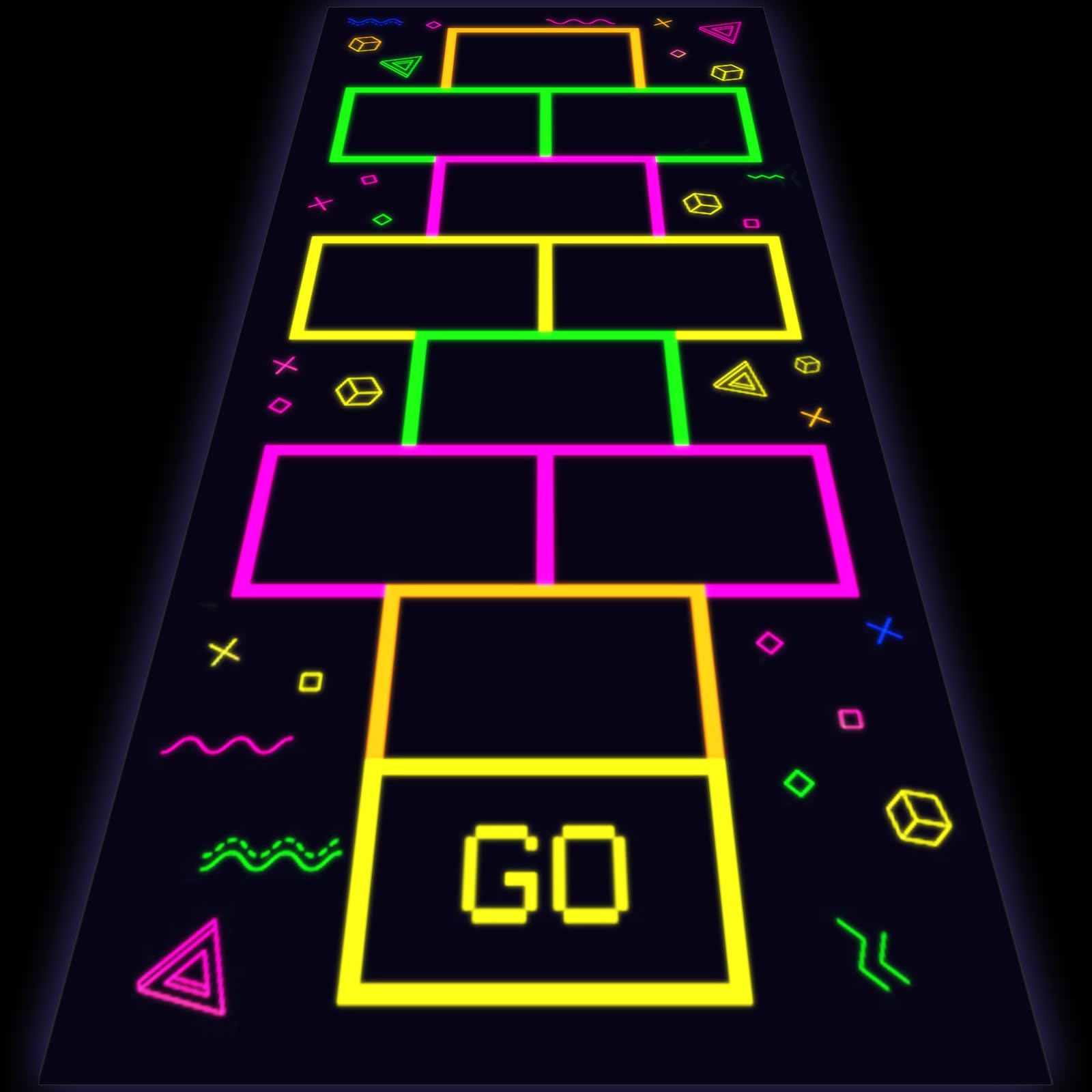 Photo 1 of Haull 138 x 59 Inch Neon Light up Dance Floor Neon Party Decorations Blacklight Rug Glow in The Dark UV Reactive Fluorescent for Carnival Birthday Wedding Party Favors (Hopscotch)