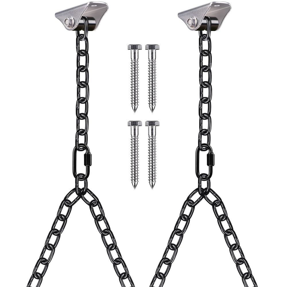 BeneLabel Wood Celing Hanger 2pcs Hammock Swing Chair Hanging Screw 180° Swivel Silent Bushing Hardware Carabiner Set Black 2M "Y" Chain for Indoor Outdoor Playground Chair, 1000lbs