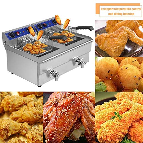 Belovedkai Electric Deep Fryer, 13L/26L Stainless Steel Commercial Electric Deep Fat Fryer Temperature Control Timing Fryer with Drain & Basket,Single Tank/Dual Tank (26L Dual Tank Silver 2) - Thumbnail 4