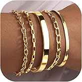Gold Bracelet Stack for Women Non Tarnish, Dainty Stackable Gold Bracelets Set, Stainless Steel Cuff & Chain Stack Bracelets for Women Waterproof, 5PCS Fashion Jewelry Set Gift