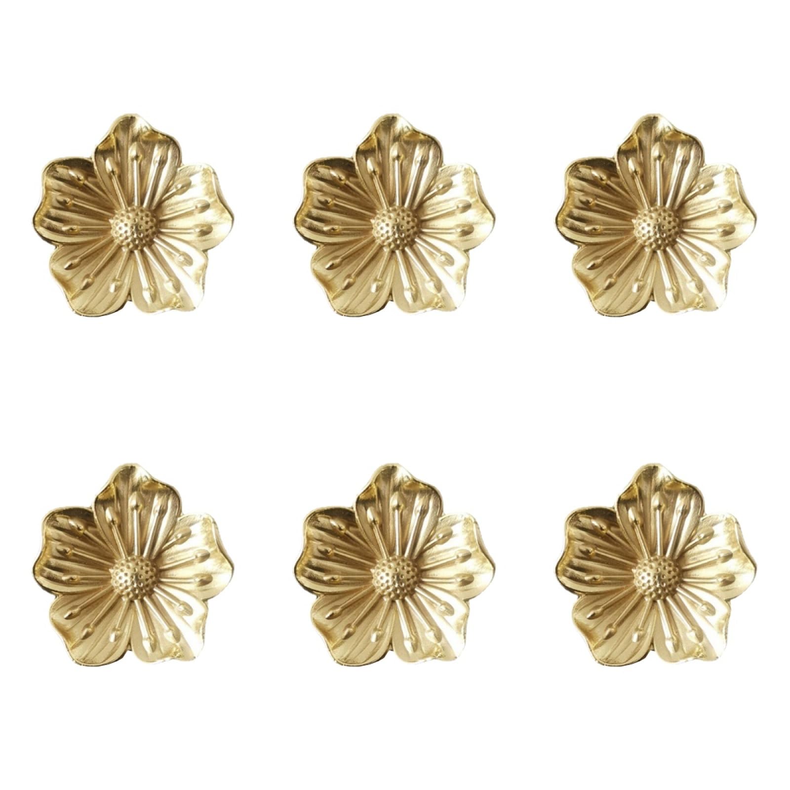Mikikit Flower Cabinet Knobs Small Brass Drawer Pull Handles Vintage Gold for Wardrobes Kitchen Furniture Hardware Easy Installation Set of 6