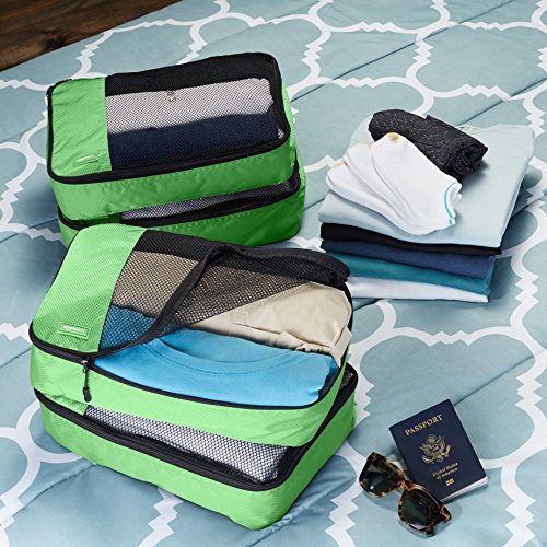 Amazon Basics 4 Piece Packing Travel Organizer Cubes Set Medium, Green Pricepulse