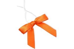 Bright Creations 100 Pack Orange Bow Twist Ties for Treat Bags, 3-Inch Pre-tied Satin Ribbons for Crafts, Gift Wrap, Themed Party Favors, Baked Goods