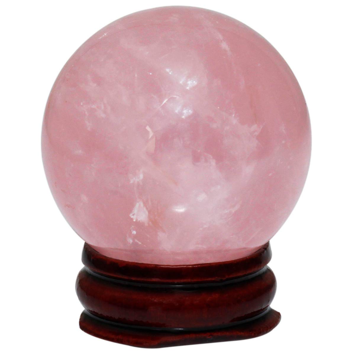 mookaitedecor 65-70mm Natural Small Pink Rose Quartz Crystal Ball with Wooden Stand, Healing Crystal Sphere Feng Shui Decoration for Good Luck Crystal Desk Decor Witchcraft Supplies Witch Gift Decor