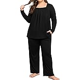 FOREYOND Plus Size Pajama Sets For Women 2 Piece Long Sleeve Square Neck Lounge Sets Soft Sleepwear 1XL-6XL