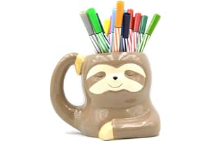 MONMOB 3.9 Inch Ceramic Sloth Shaped Cup Pen Holder Pencil Holder/Sloth Toothbrush Holder Cup Brush Holder Cute Desk Accessories Multipurpose Pot Sloth Gifts Ideal Gifts for Women, Mom or Birthdays