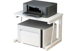 WRITECRY Desktop Printer Stand, 2-Tier Wood Rustic Printer Shelf for 3D & Laser Printer, Scanner, Copier, Durable Small Space Storage Organizer for Home Office Kitchen (White)