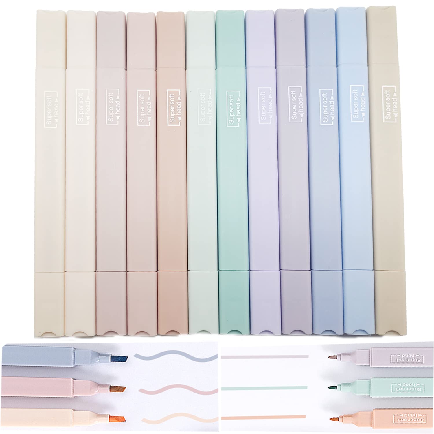12 x Aesthetic Cute Chisel Tip Highlighters Pastel Highlighters Bible Highlighters Dries Fast Easy to Hold No Leaks Gel Highlighter for School Office Diary