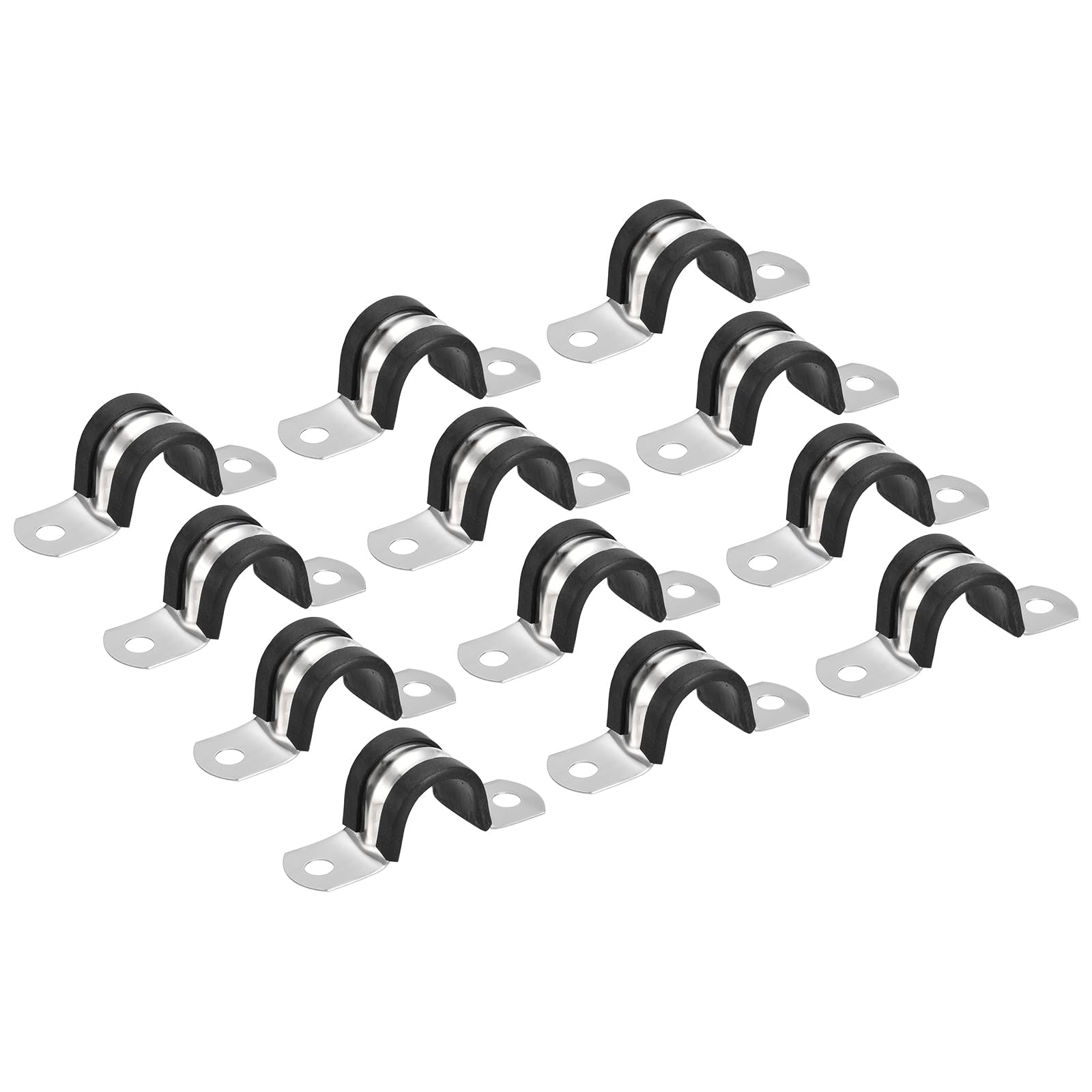 TA-VIGOR 12Pcs Cable Clamp, 18mm Rubber Pipe Strap Rubber Cushioned Stainless Steel Hose Clamp U Shape Metal Clamp Tube Holder for Pipe Tube Wire Fixing, Laying Plumbing, Electricity, Exhaust