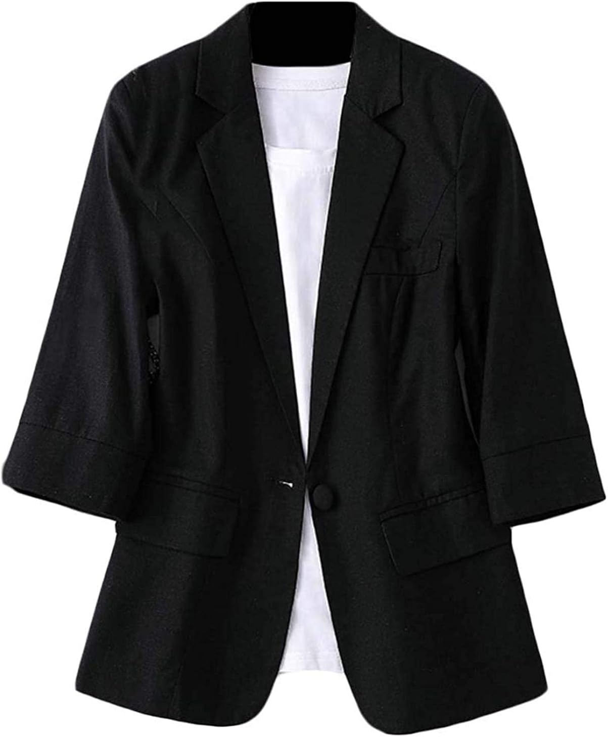 Womens Summer Plain 3/4 Sleeve Cotton Linen Work OL Blazer Jacket Suit