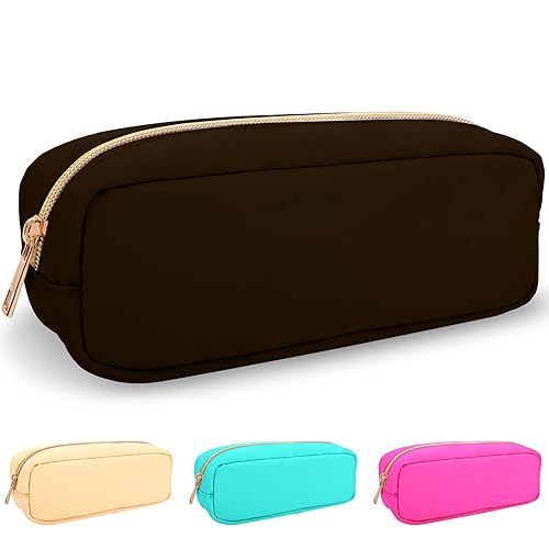 izuzta Nylon Small Makeup Bag Slim Pouch, Preppy Cute Makeup Brush