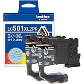 Brother Genuine LC501XL2PK Twin Pack High Yield Black Ink Cartridges (for use with Work Smart 1260, 1360, and 1410 Printers)