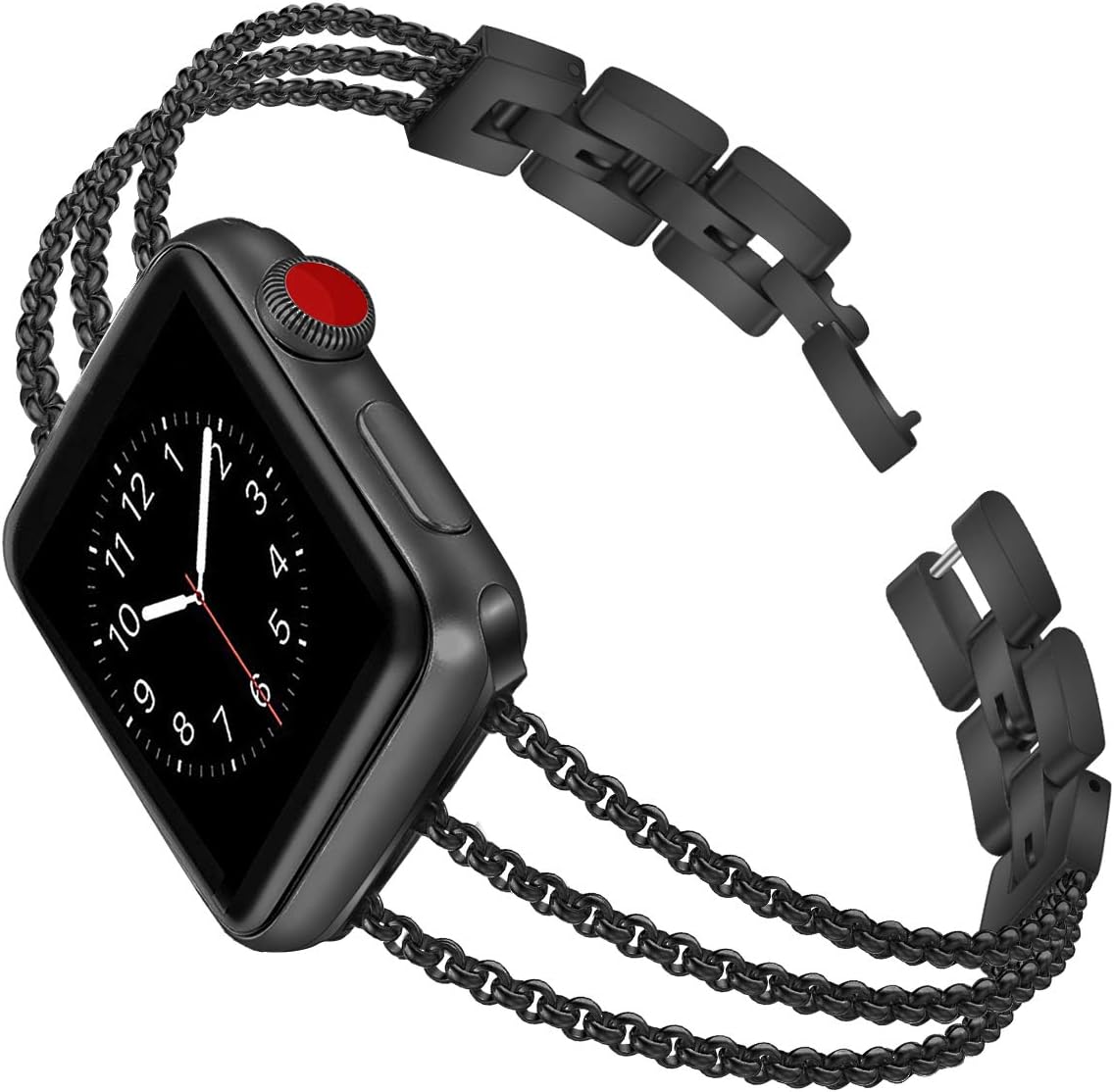 Biaoge Metal Band Compatible for Apple Watch Band Series 4 40mm 44mm/ iWatch Series 3 2 1 38mm 42mm, Adjustable Stainless Steel Replacement Wristband Strap Cuff Bangle Bracelet Accessorie(Black, 42mm)
