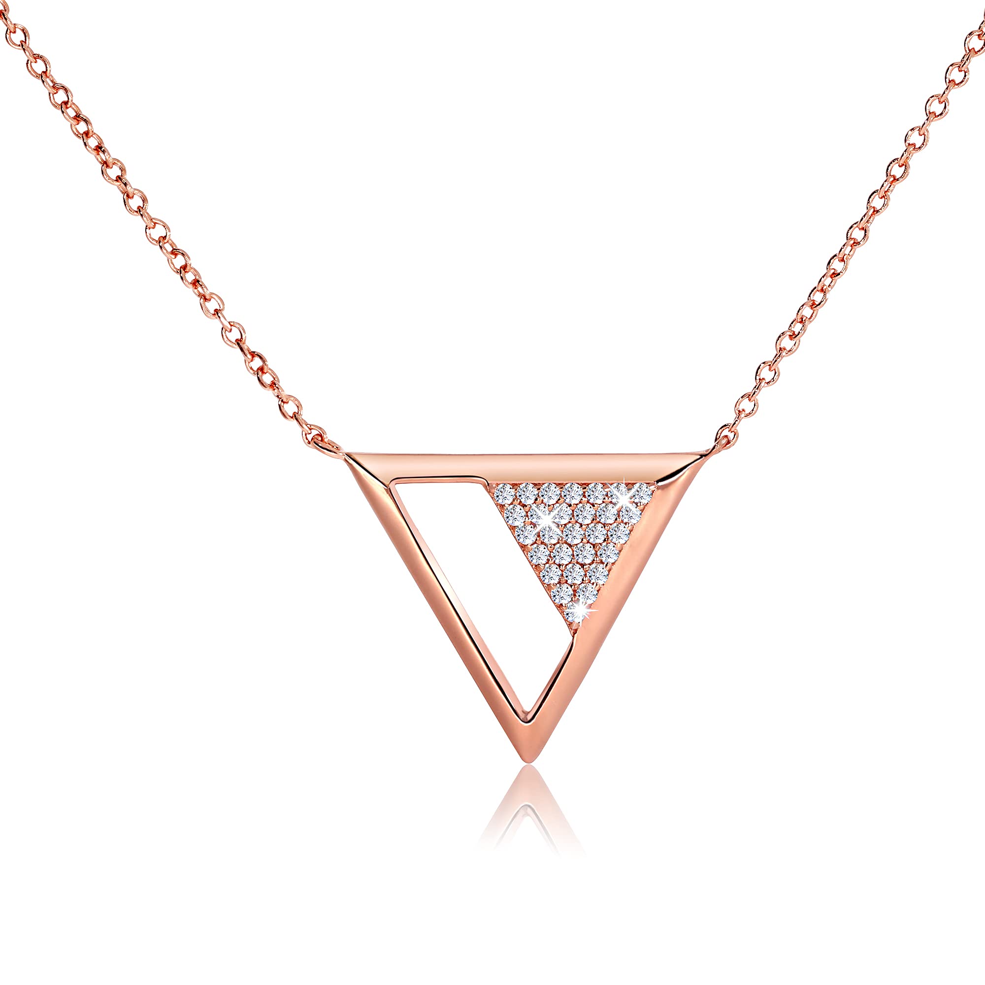 Chic Bijoux Cubic Zirconia Necklace for Women – Pendant made with Round CZ stones and 925 Sterling Silver – Gift for Her Birthday, Rose Gold Jewellery