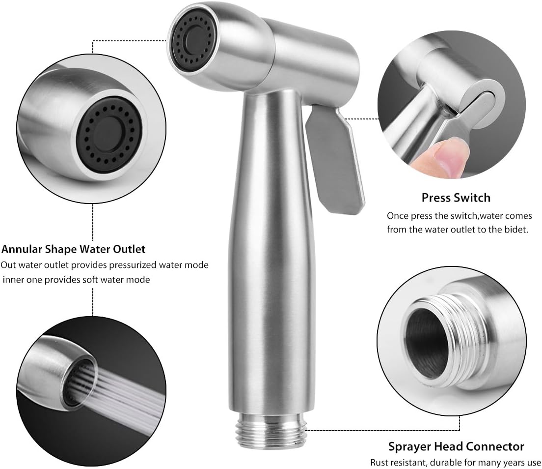 Handheld Bidet Sprayer for Toilet, Vingtank Premium Stainless Steel Baby Cloth Diaper Sprayer, Attachment with Hose, Toilet or Wall Mounted, Feminine Wash - - 