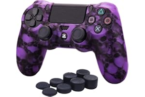 YoRHa Water Transfer Printing Skull Silicone Cover Skin Case for Sony PS4/slim/Pro Dualshock 4 Controller x 1(Purple) with Pro Thumb Grips x 8