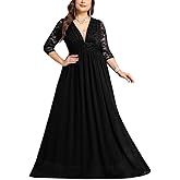 CYCLAMEN Plus Size Wedding Dress Lace Chiffon Deep V-Neck A-Line Long Sleeve Maxi Dresses Formal Evening Gown Cocktail