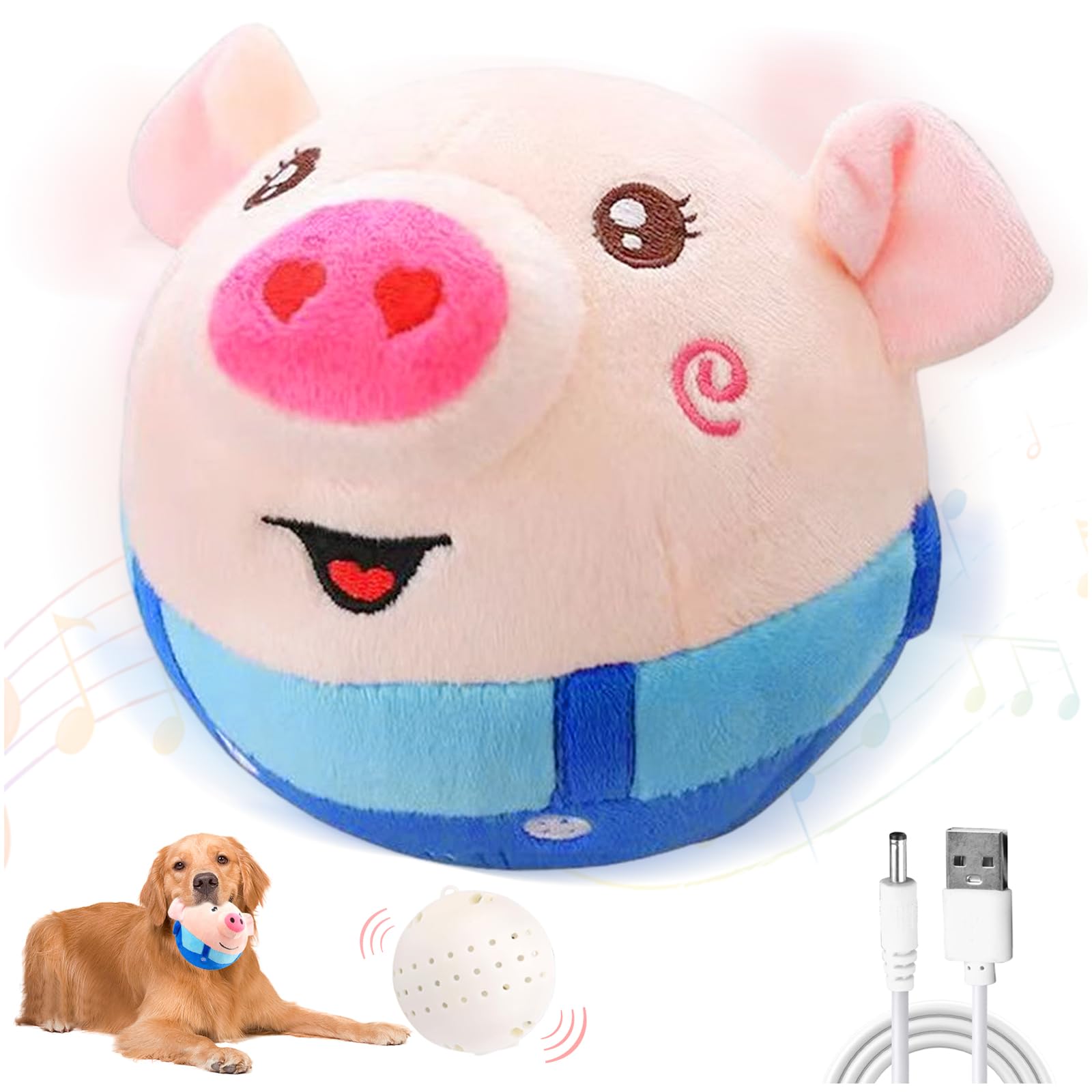 Active Moving Pet Plush Toy Interactive Dog Toys Electronic Talking Moving Dog Toy Shake Bounce Boredom Toys Washable Cartoon Pig Plush Dancing Dog Ball Bouncing Toy for Dog Pets Cats