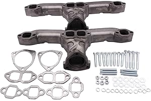1 SET SHLPDFM Ground smooth Plain Rams Horn Exhaust Manifolds WITH all gaskets and hardware Compatible with Small Block Chevy SBC 283 305 327 350 400