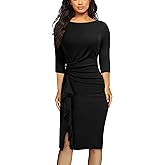 AISIZE Women's Retro 3/4 Sleeve Ruched Elegant Business Pencil Sheath Dress