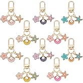 PH PandaHall 10pcs Starfish Shell Keychain, 5 Colors Flower Enamel Keychains Cute Ocean Beach Marine Key Chain Accessories for Purse Wallet Backpack Decoration, Birthday Gift, Women, Gold