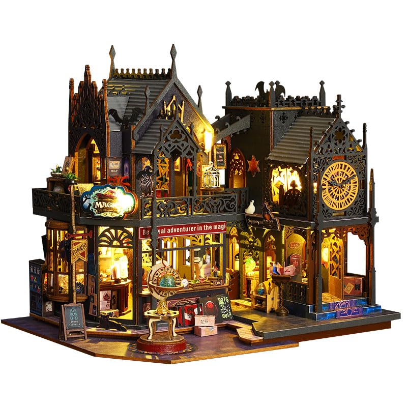 CRIOLPO DIY Miniature Doll House Kit, Tiny Wooden House Craft Set for Adults, Tiny Handmade Toy with Detailed Furniture, Magic House DIY Kit, for Inventive Hobbies, Home Decor - Holo Magic City