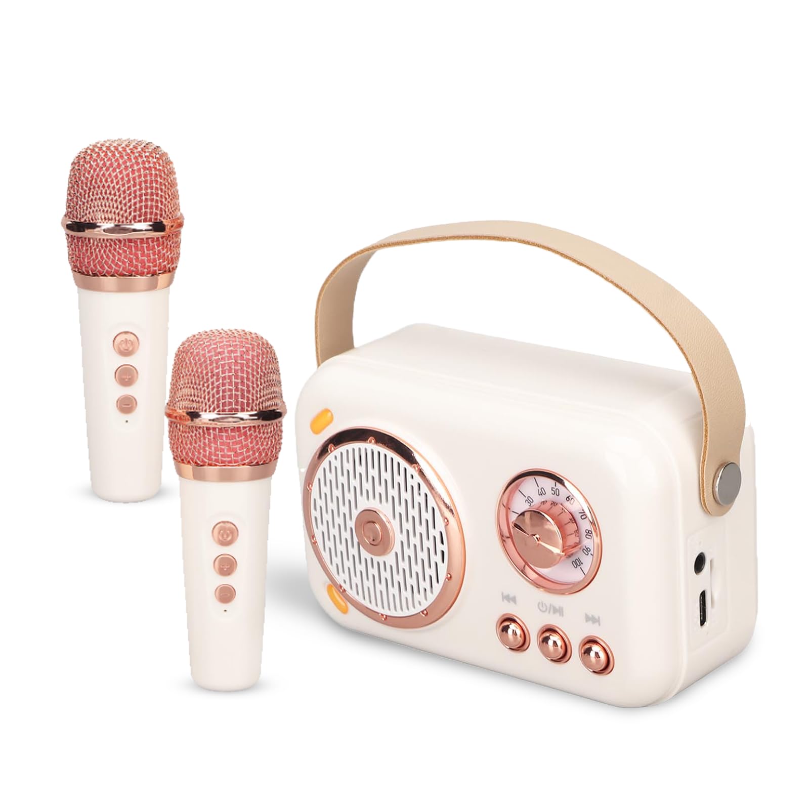 Mini Karaoke Machine with 2 Wireless Microphone Set, Portable Retro Bluetooth Speaker, Support AUX, TF Card, for Kids Adults Party
