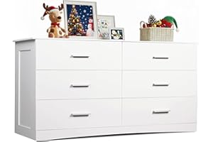 WLIVE White Dresser with 6 Drawers, Wide Wooden Chest of Drawers for Bedroom, Large White Storage Tower Unit, Modern Minimalist Closet Store Organizer for Living Room, Hallway