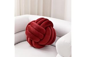 Sioloc Soft Knot Ball Pillows,Round Throw Pillow Cushion Home Decoration Plush Pillow,Throw Knotted Pillow Handmade Round Plush Pillow（10.6inches,Burgundy）