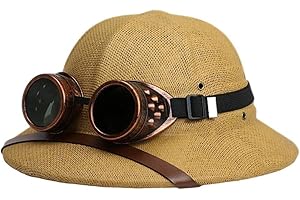 Straw Helmet Pith Sun Hat, Adjustable Hat with Removable Goggles for Sun Protection - Ideal for Hiking, Gardening, Outdoor Ad