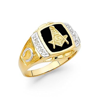 14K Yellow Gold Masonic Mens Fashion Ring with Nigeria Ubuy