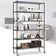 HGS Storage Shelves 6 Tier Wire Shelving Unit with Wheels Heavy Duty Metal Shelf Garage Rack Adjustable Steel Wire Shelf Utility Storage Rack with Casters, NSF-Certified (48 x 18 x 82 inches, Black)