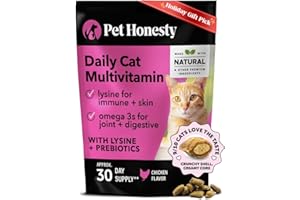 PET HONESTY Cat Multivitamin Crunchy & Creamy Chews - Cat Treats for Health + Immune, Joint Support, Skin & Coat, & Digestion - Vitamins with Omega 3s, Lysine & Probiotics (30 Day Supply)