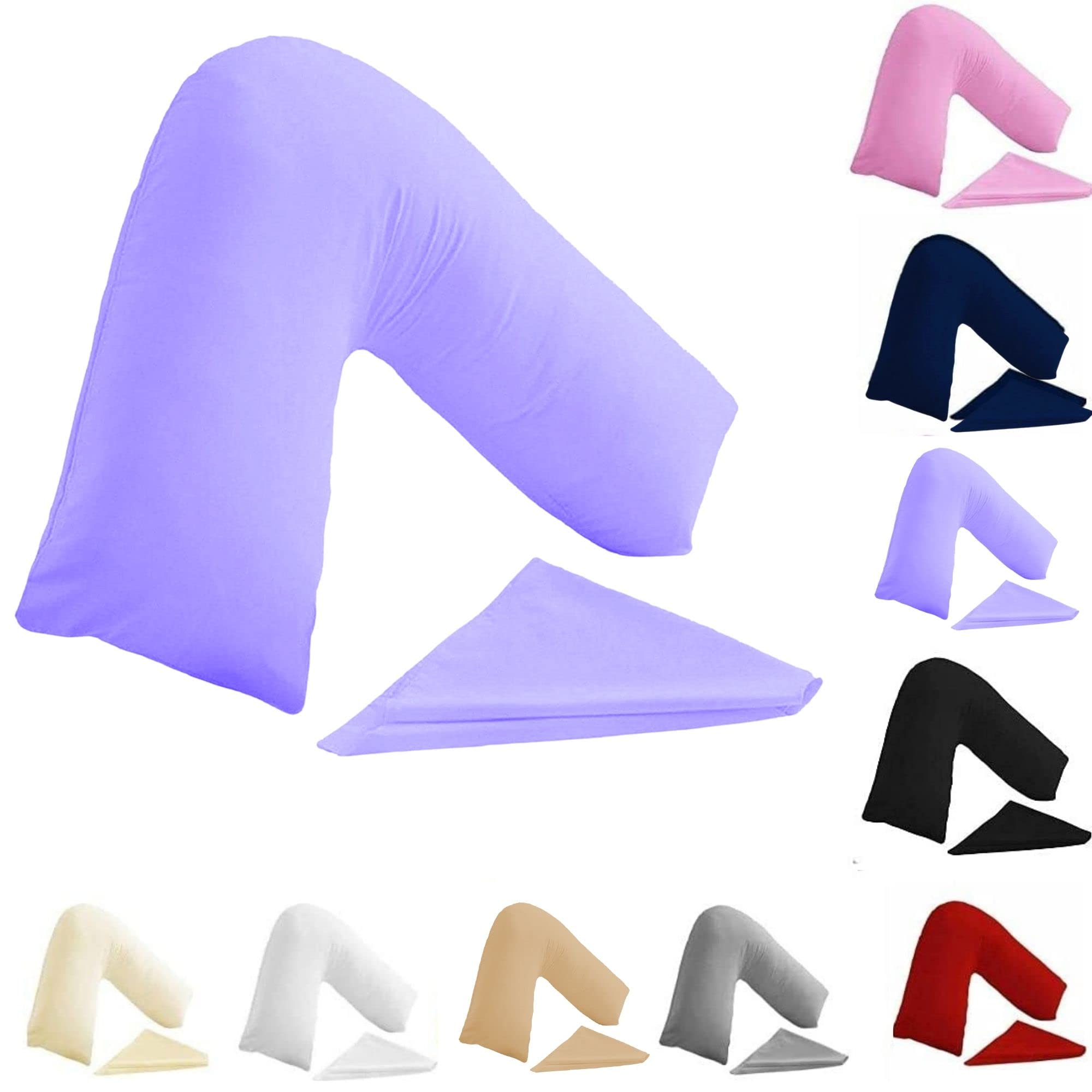 Buzzbuy V shaped pillowcase cover, 100% Poly-cotton Back & Neck Support Orthopaedic Pregnancy/Nursing V Pillowcase cover only- Envelope Closure (Lilac)