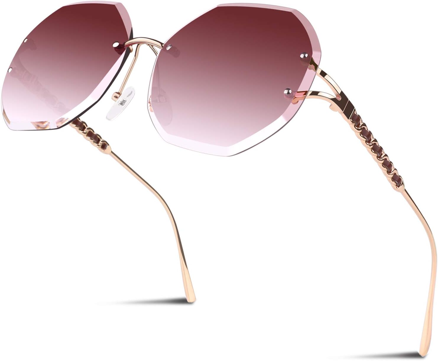 SunierOversized Sunglasses for Women, Trendy Rimless Ladies Shades 100% UV Protection,70s Fashion Gradient Shades for Women