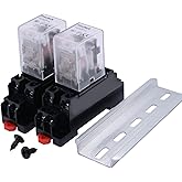 mxuteuk 2pcs HH52P AC 24V Coil 8 Pin 5A DPDT LED indicator Electromagnetic Power Relay, With Base, with DIN Rail Slotted Alum