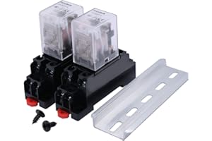 YIKKI mxuteuk 2pcs HH52P DC 24V Coil 8 Pin 5A DPDT LED Indicator Electromagnetic Power Relay, with Base, with DIN Rail Slotted Aluminum