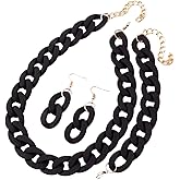 Fuqimanman2020 3 PCS Macaron Chunky Jewelry Set Acrylic Exaggerate Necklace Bracelet Geometric Statement Earring Cuban Link Chain Collar Necklace 80S Costume Party Jewelry
